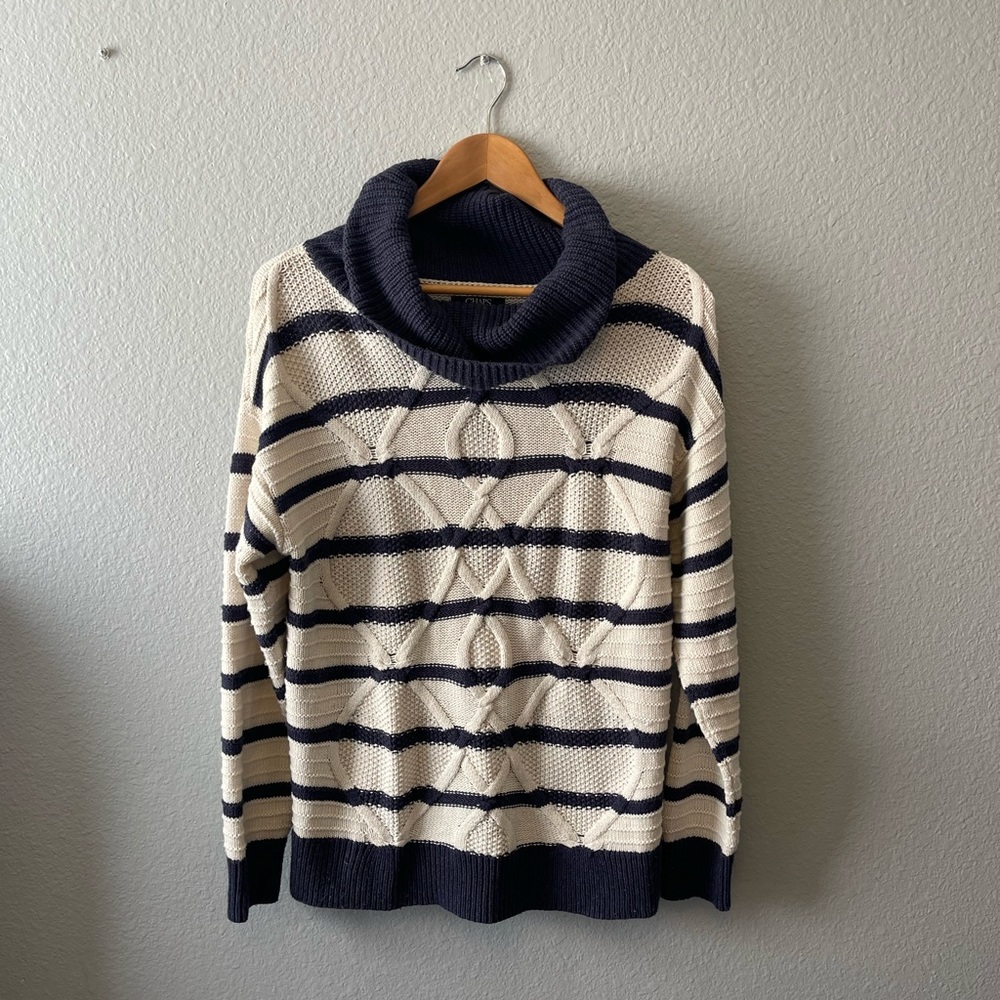 Chaps Chunky Blue and Cream Cowl Neck Sweater